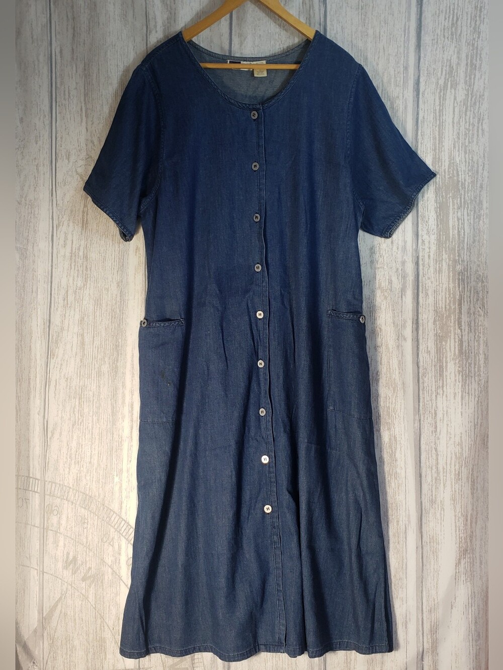 VTG La Cera lightweight Short-Sleeve Denim Dress Button Down Cotton Sz 1X